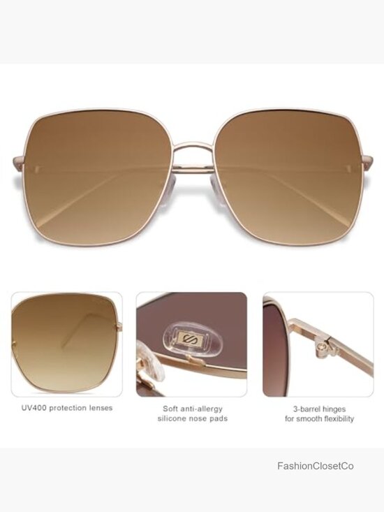 Oversized Square Metal Frame Sunglasses UV Protection main image 3